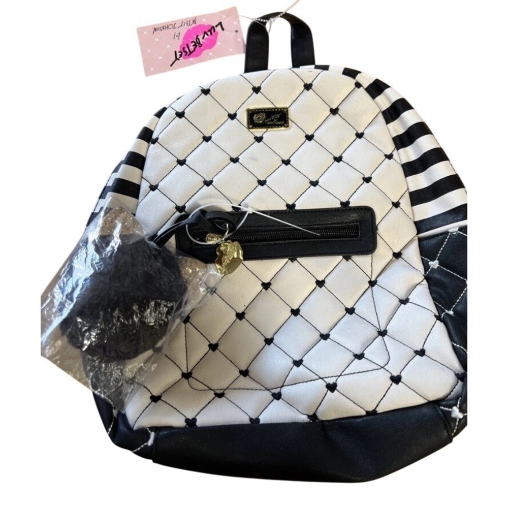 Luv Betsey By‎ Betsey Johnson 12" Quilted Cream/ Black backpack W/ Hearts NWT